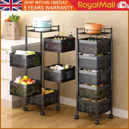6 Tier Kitchen Rotating Storage Trolley Cart Utility Vegetable Mobile Shelf Rack