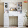 Dressing Table Set Makeup Desk 7 Drawers With Mirror&Cabinet 10 LED Bulbs Vanity