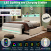 Upholstered Bed Frame 4ft6 Double Bed LED Lights with Storage Drawers, Headboard