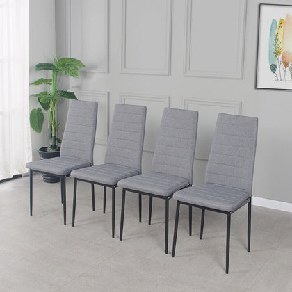 4 PCS Grey Linen Fabric Dining Chairs Set Padded Seat High Back Home Furniture