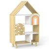 Kids Natural Dollhouse Bookshelf House-shaped Bookcase with 2 Doors