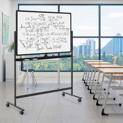 120 x 80cm Portable Rolling White Board Reversible Dry Erase Board-Black