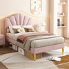 3FT SINGLE BED FRAME UPHOLSTERED PLATFORM BED WITH HEADBOARD VELVET FABRIC PINK