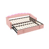 Day Bed LED Upholstered 3ft Single Sofa Bed with Trundle Bed Velvet Fabric Pink