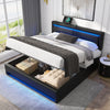 UPHOLSTERED OTTOMAN BED 4FT6 DOUBLE LED HYDRAULIC BED FRAME WITH STORAGE BLACK