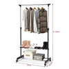 2 in 1 Rolling Garment Rack Height-adjustable Clothes Rack w/ Bottom Shelf