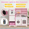 Wooden Play Kitchen Kids Pretend Play Toy W/Adjustable LED Lights Fabric Bin