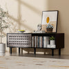 Slatted Sliding Door TV Cabinet Stand Entertainment Center Media Console Storage