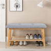 2 Tier Wood Shoe Bench Bamboo Boot Rack Shelf Storage Linen Button Padded Seat