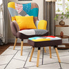 Linen Armchair Upholstered Patchwork Fabric Accent Chair Padded Sofa with Stool