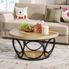 Round Coffee Table, 31.5'' Farmhouse Wood Center Table with 2-Tier Storage