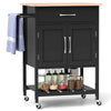 Kitchen Rolling Utility Cart Island Cart 2-Door Storage Cabinet-Black