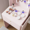 Small Dressing Table with Foldable Side Panel LED Light Mirror Shelves Vanity
