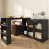 Multifunctional Storage Cabinet Kitchen Island with 360°Rotating Bar Table Black