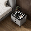 LED Bedside Table 2 Drawers Cabinet Charging Station Nightstand Storage Grey