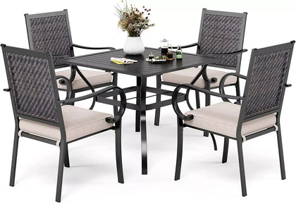 5Pcs Outdoor Furniture Patio Furniture Set Outdoor Dining Set w/ Umbrella Hole