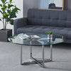 Clear Tempered Glass Coffee Table Round Side End Tea Table Cross Box Chrome Base