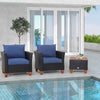 3 PCS Outdoor Wicker Bistro Set Garden Patio Rattan Sofa Set w/Cushion