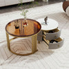 Round Glass Coffee Table For Living Room Nest of Tables Set of 2, Brown/Grey