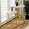 Set of 2 Luxury Accent End Side Table Minimalist Round Coffee Table Golden Frame
