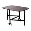 Brown Mobile Arc-edged Drop Leaf Table, Folding Kitchen Dining Table w/ 6 Wheels