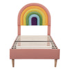 Upholstered Platform Bed Frame 3ft Single Size Bed with Wood Slat Support, Pink