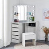White Corner Dressing Table Makeup Desk Vanity Table 5 Drawers with Bubls