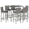 7 Piece Garden Bar Set with Cushions Grey Poly Rattan