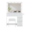 LED Vanity Table Set Dressing Table with 5 Drawers and Mirror Makeup Desk Stool