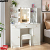 White Dressing Table with Large Mirror 3 Drawers Stool Makeup Desk Vanity Set
