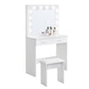 White Modern Dressing Table with LED Lights Mirror Vanity Make up Desk Stool Set