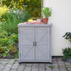 Grey Wooden Garden Storage Cabinet Weather-Resistant Magnetic Closure 2 Shelves