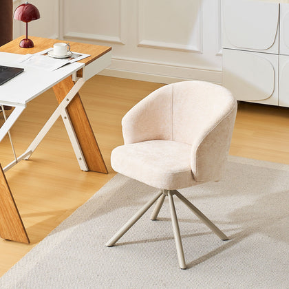 1PC 360° Swivel Dining Chair Chenille Upholstered Kitchen Chair Beige Modern