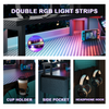 Flamaker L Shaped Gaming Desk with LED & Power Strip 150x150cm Computer Table