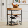 3 Tier Wooden Shelves Cart Drinks Storage Trolley Metal Wine Rack Bottles Holder