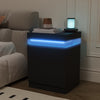 LED Bedside Table 2 Drawers Cabinet Charging Station Nightstand Storage Black
