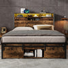 Single Bed Frame Industrial Metal Platform Bed with Headboard & Storage Space