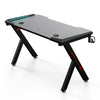 Adjustable LED Gaming Desk Computer Table w/Cup Holder Headphone Hook Cable Hole