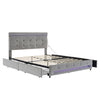 Upholstered 4FT6 Double Bed Frame with 4 Drawers LED Light Strips Velvet Fabric