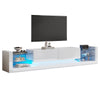TV STAND CABINET FREESTANDING ENTERTAINMENT UNIT WITH LED LIGHTS & GLASS SHELVES