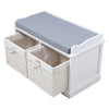 Hallway Shoe Storage Bench Chest 2 Wooden Wicker Basket Grey Cushion Padded Seat