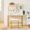 Dressing Table With LED Lights Round Mirror And Stool Vanity Table Makeup Desk