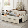 L Shaped 3 Seater Sofa Convertible Sofa Bed with Storage Chaise Corduroy Beige