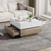 Coffee Table with 360° Rotating Square Coffee Storage Table with 2 Drawers Oak