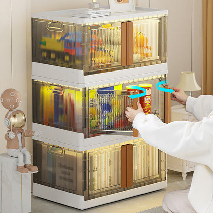 3pcs 108cm Tall Foldable Stackble Cabinet Clothes Toys Box Storage Case w/Wheels