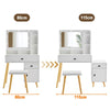White Mirrored Dressing Table Set Makeup Desk Stool Cabinet Romovable Wood Legs