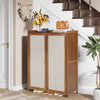 Shoe Cabinet Storage Cupboard Footwear Stand Rack Wooden Double Rattan Doors UK