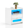 LED BedsideTable Cabinet Storage Nightstand W/Charging Station 2 Drawers White
