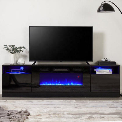 70inch TV Stand and Fireplace Set w/ Electric Fireplace Furniture 12 Flame Light