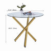 2x Green PU Leather Dining Chairs Golden Legs&Round Clear Glass Dining Table Set